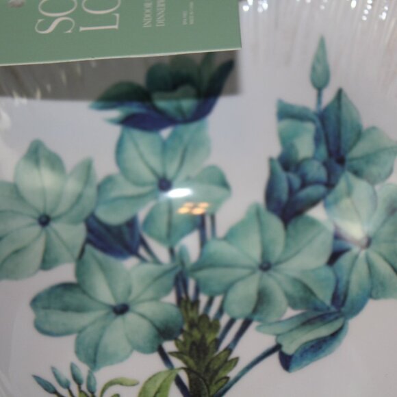 Soho Loft Blue Flower Scalloped Set of 4 Melamine 8" Cereal Bowls White NWT - Picture 2 of 7